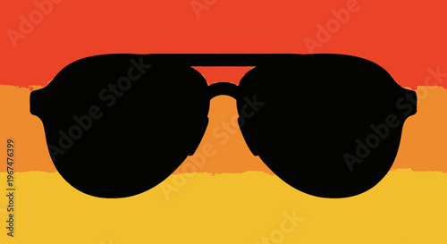 Stylish Aviator Sunglasses Silhouette Against Sunset Gradient.