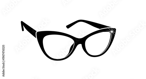 Stylish Black Cat Eye Glasses on White Background.
