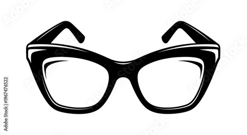 Stylish Black Cat Eye Glasses Isolated on White Background.