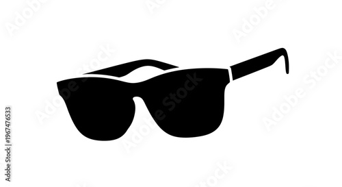 Stylish Black Sunglasses Silhouette Isolated on White Background.