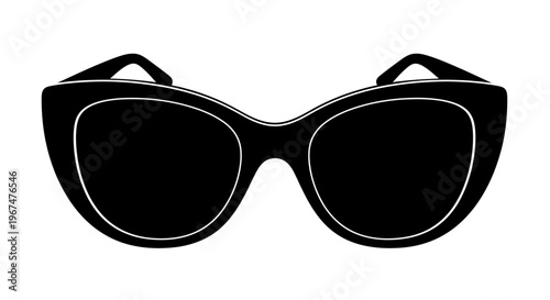 Stylish Black Cat Eye Sunglasses Isolated on White Background.