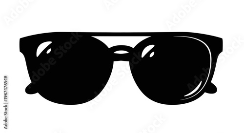 Stylish Black Sunglasses Silhouette Isolated on White Background.