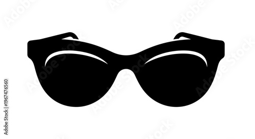 Stylish Black Sunglasses Silhouette on White Background.