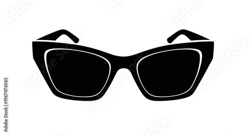 Stylish Black Sunglasses Silhouette on White Background.