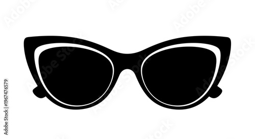 Stylish black cat eye sunglasses with white frame isolated on a white background.