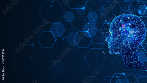 Digital AI Human Head Background: Artificial Intelligence and Machine Learning Concept