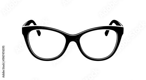 Stylish black cat-eye glasses with clear lenses on a white background, perfect for fashion and vision concepts.