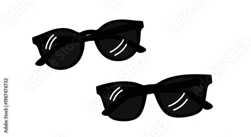 Two stylish black sunglasses with reflective lenses on a white background.