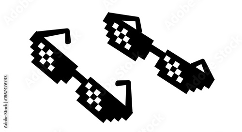 Two pixelated sunglasses in black and white, representing internet meme culture and retro digital style.