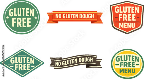 Gluten free labels set for menus and food packaging, promoting healthy eating