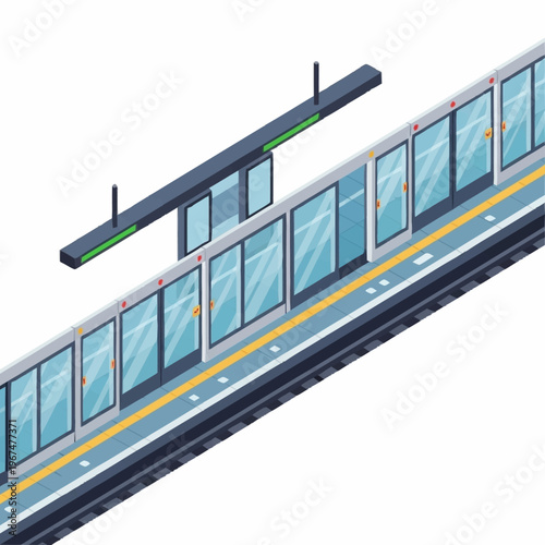 Isometric View of a Modern Subway Platform with Sliding Doors.