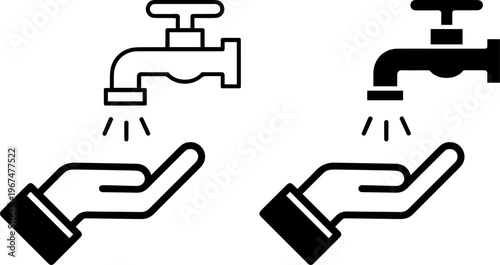Illustration of hand washing under running taps from different faucets