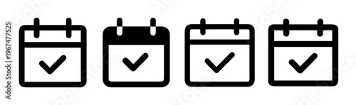 Calendar icons with checkmarks, symbolizing availability, scheduling, and confirmed dates.