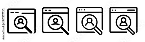 User profile search icons: background check, verification, and online identity investigation