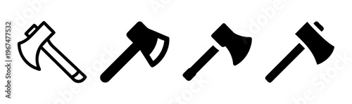 Set of axe and hatchet icons representing tools for chopping wood and outdoor activities