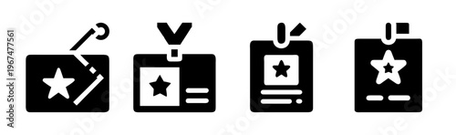 Four backstage pass and VIP access icons in solid black style.