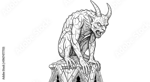 A gargoyle sitting on a stone block.