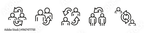 Human Resources and Teamwork Line Icons Set – Personnel Management, Recruitment, Referral, Employee Turnover and Collaboration Symbols for Business Communication, Networking, HR Processes and Organiza