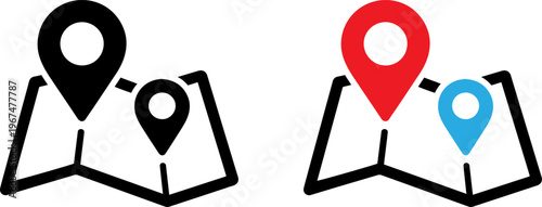 Comparison of highlighted map locations with different colored markers