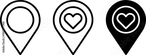 Three location pins with varying levels of heart-filled engagement icons.
