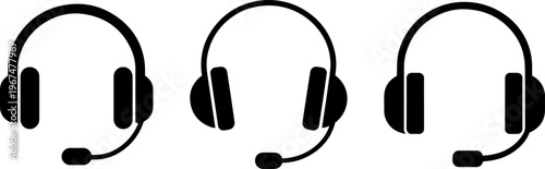 Three different styles of over-ear communication headsets displayed side by side