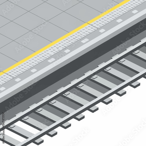 Isometric View of a Train Track and Platform Edge.