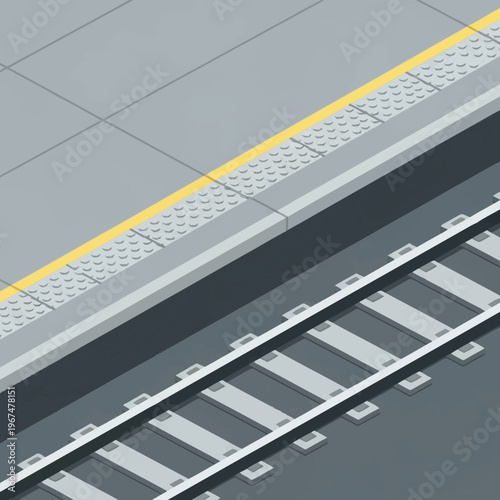Isometric View of Train Tracks and Platform Edge.
