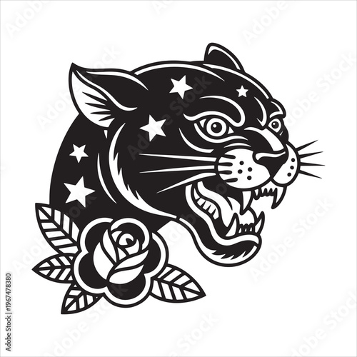 Wild Panther with Floral