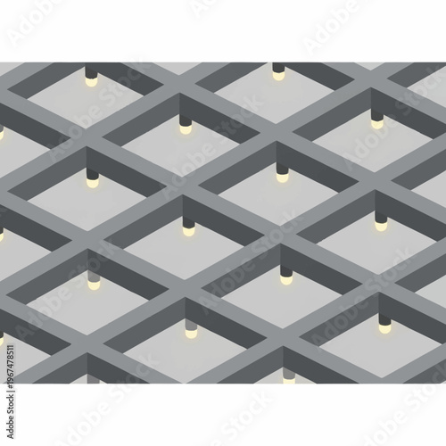 Isometric Grid Ceiling with Lights - Modern Architectural Design.
