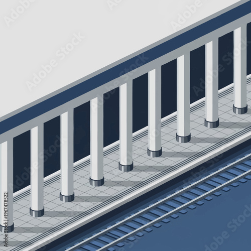 Isometric View of a Railway Platform with Safety Railing.
