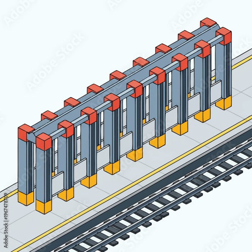 Isometric Illustration of a Train Platform Safety Barrier.