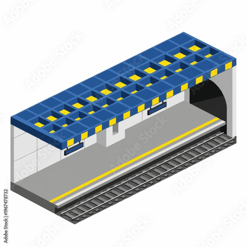 Isometric View of a Train Station Platform Illustration.