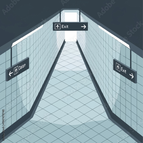 Subway Tunnel with Exit Signs Illustration.