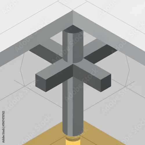 Isometric Illustration of a Structural Support Column with Cross Beams.