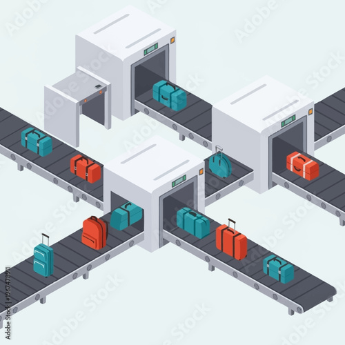 Airport Security Screening Conveyor Belt System Illustration.