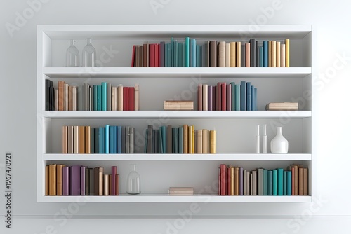 A meticulously organized library shelf filled with a diverse collection of books, offering a glimpse into a world of knowledge and exploration.