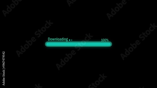 uploading progress bar filling from 0 to 100 percent on black background.keywords.downloading, file downloading, download process, downloading data, data download, downloading files,