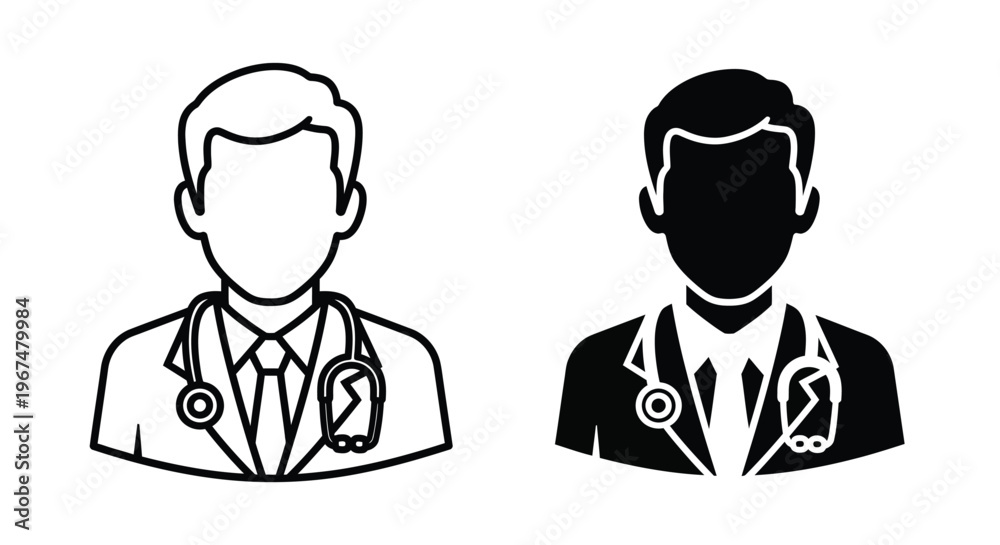 Fototapeta premium The doctor silhouette with a stethoscope conveys the medical profession and healthcare services.