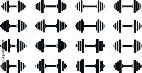 Vector Set of Dumbbell Icons in Various Positions for Fitness, Gym, and Weightlifting Illustrations