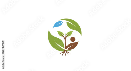 Green sprout growing from human silhouette with leaves around.