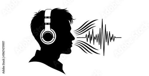 Music headphone silhouette with sound waves SILHOUETTE VECTOR