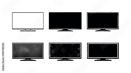 Smart TV screen device with slim bezel designed for home media viewing and online apps | Create ONE image containing EXACTLY six