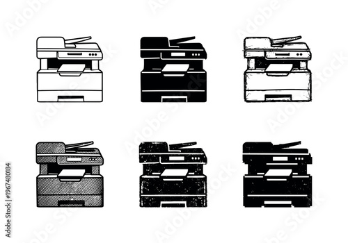 Office printer machine with paper tray and output slot used to produce physical copies of digital documents | Create ONE image