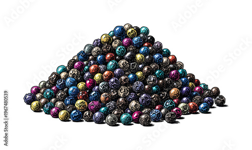 A large pile of colorful, textured peppercorns in a randomized heap