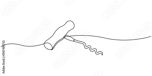 ACorkscrew continuous line. Bottle-screw or win bottle opener. Vector illustration, Vector abstract continuous one single simple line drawing icon of wine bottle opener in silhouette sketch, continuou