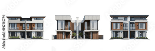 Canvastavla Set of luxury modern duplex houses, 3D architectural renders of contemporary twi
