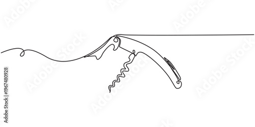 ACorkscrew continuous line. Bottle-screw or win bottle opener. Vector illustration, Vector abstract continuous one single simple line drawing icon of wine bottle opener in silhouette sketch, continuou