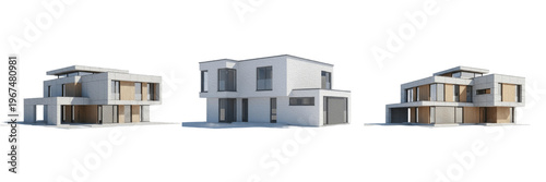 Bild auf Leinwand Modern minimalist villa exterior with flat roof set isolated on white background