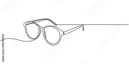 Glasses symbol, continuous line drawing vector. One continuous line eyeglasses icon vector, Continuous one line drawing of eyeglasses or sunglasses. Eyeglasses and sunglasses symbol in simple linear