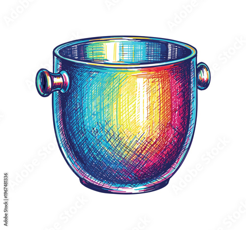 Colorful hand-drawn ice bucket with rounded body and handles